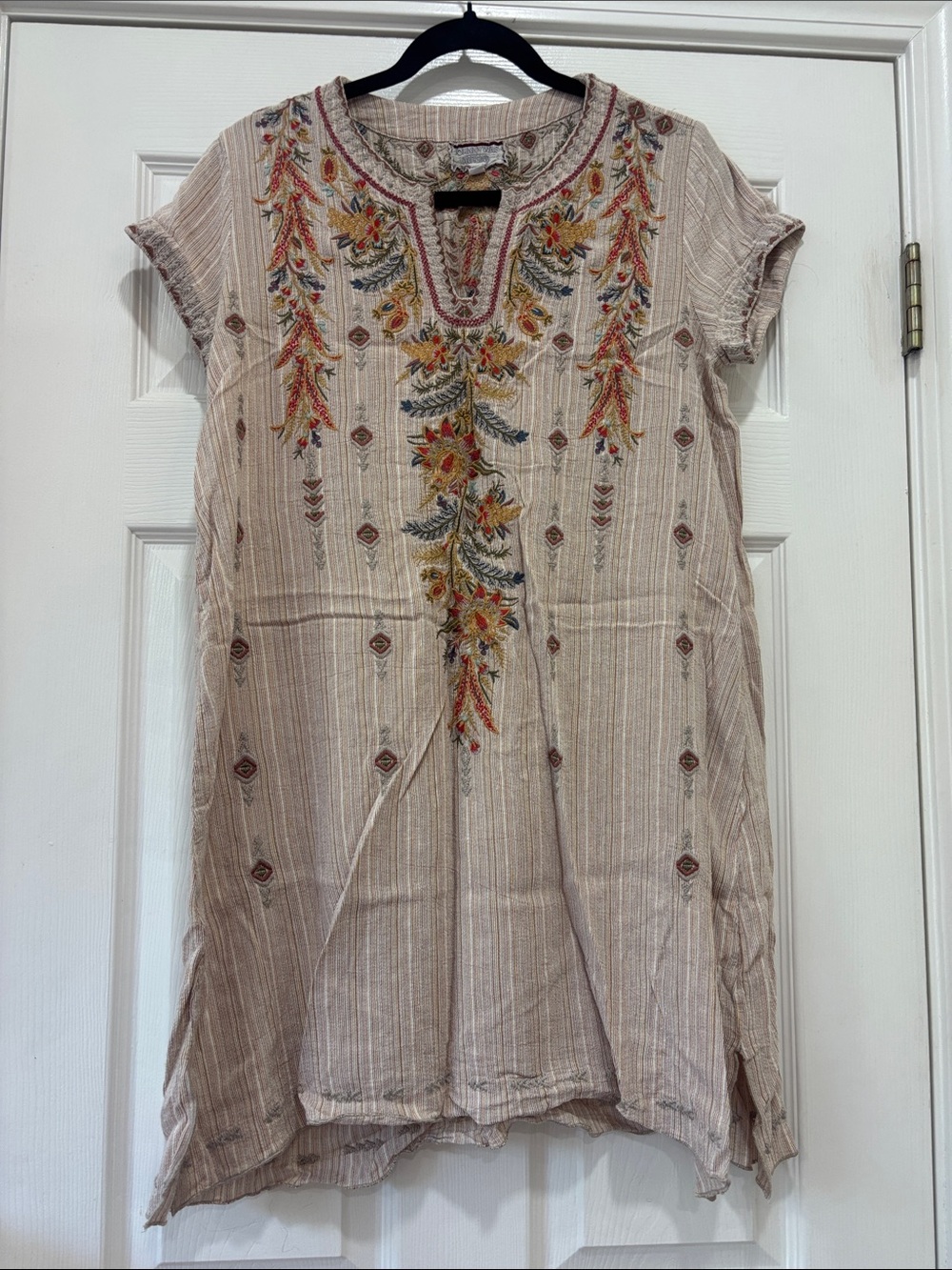 Johnny Was Beige Embroidered Floral Tunic dress